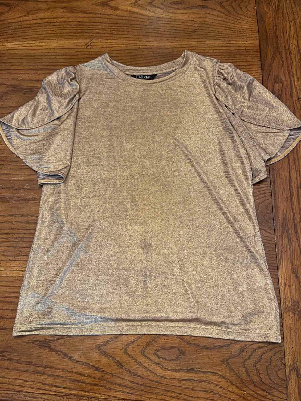 Ralph Lauren Gold flutter-sleeved blouse, size medium